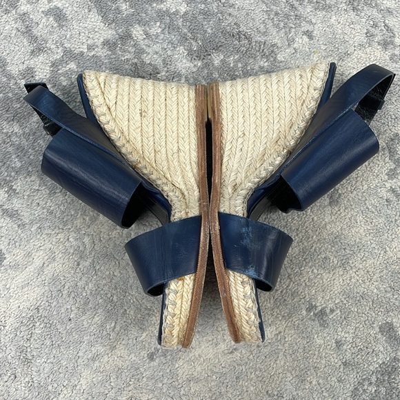 Balenciaga Navy Blue Leather Espadrille Wedge Sandals Sz 39 - Picture 9 of 16